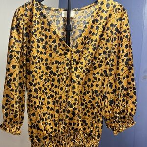 MELLODAY Yellow and Black Floral Blouse